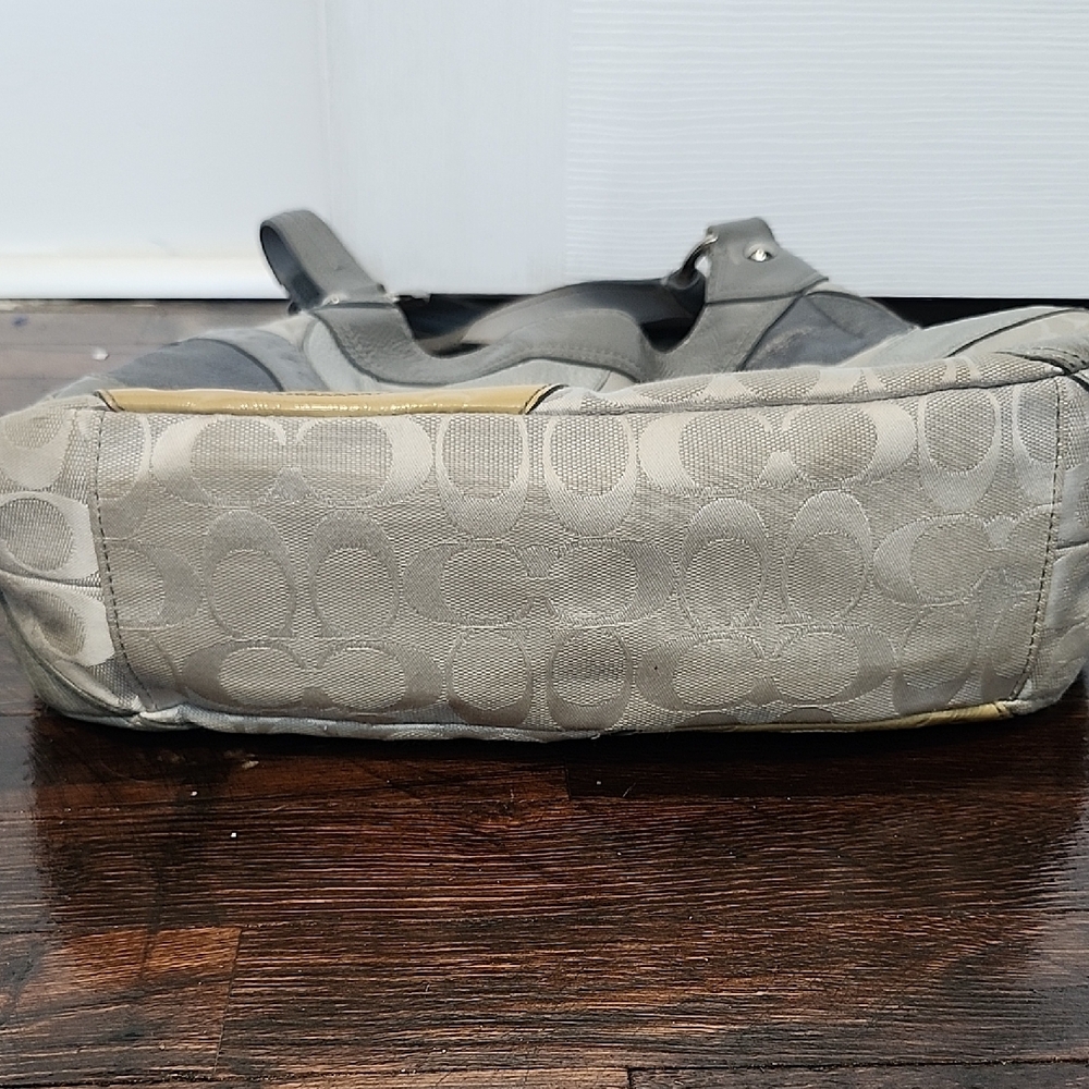 Coach Shoulder Bag Gray Monogram With Leather Circles Hobo - Picture 11 of 16